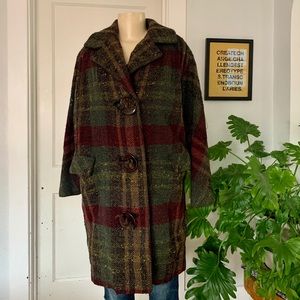 Vintage plaid dress coat with oversized buttons